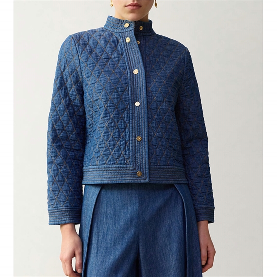 Zimmermann Echo Denim Quilted Jakke, Railway Blue
