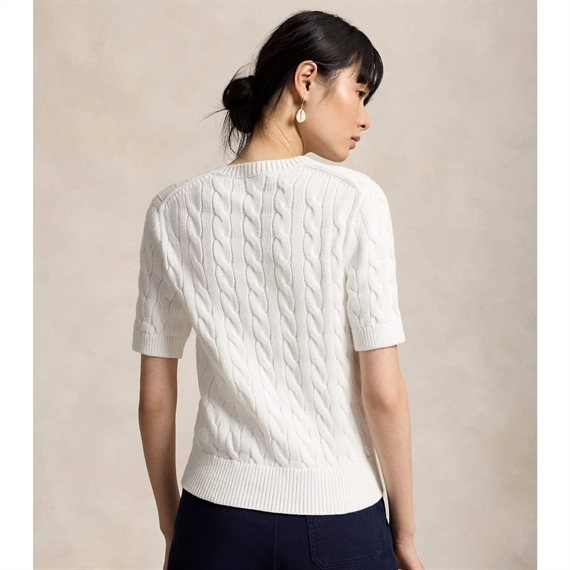 Polo Ralph Lauren Cable-Knit Cotton Short-Sleeve Cardigan, Hvid
