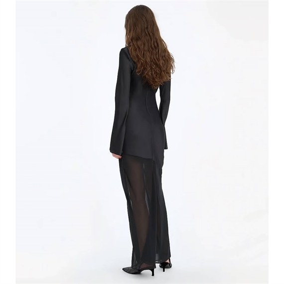 Rotate Maxi LS Slit Kjole, Sort