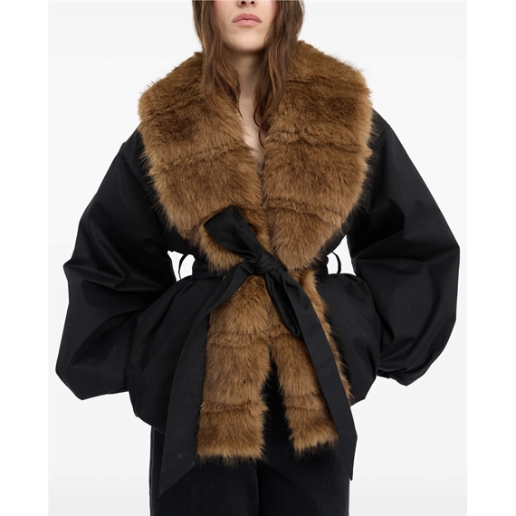 Rotate Faux Fur Collar Jakke, Sort