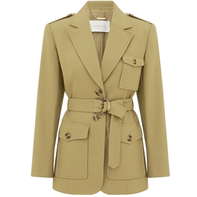Zimmermann Clash Wool Belted Blazer, Sage
