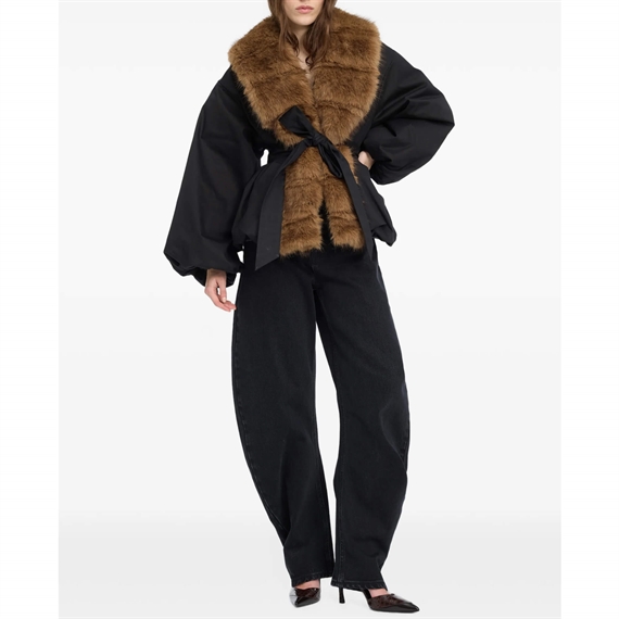 Rotate Faux Fur Collar Jakke, Sort