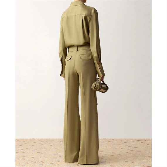 Zimmermann Clash Wool Flare Bukser, Sage
