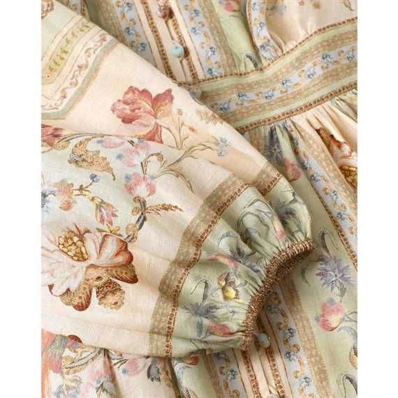 Zimmermann Roselight Plunge Mini Kjole, Sage Tapestry Floral 