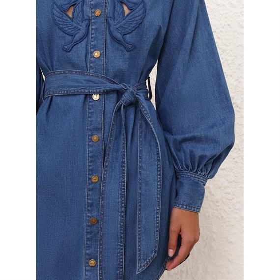 Zimmermann Denim Applique Mini Kjole, Bay Blue