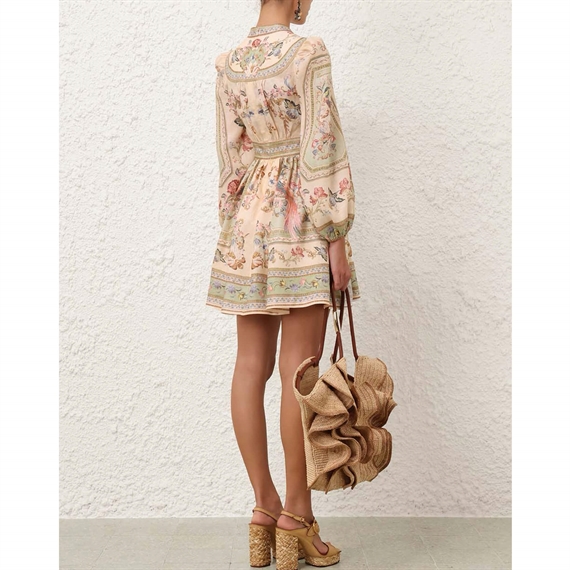 Zimmermann Roselight Plunge Mini Kjole, Sage Tapestry Floral 