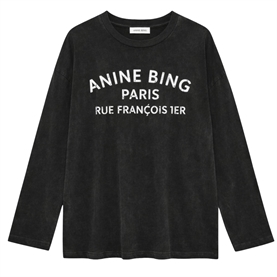 Anine Bing Ivan Long Sleeve Paris Stencil, Washed Black