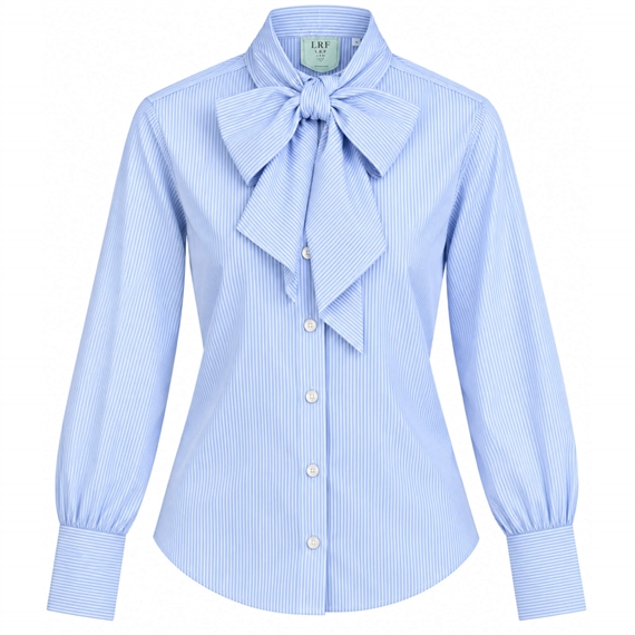 Louise Rømern Pussybow Skjorte, Blue Stripe Poplin