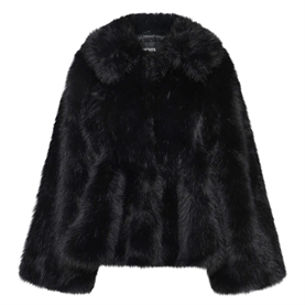 Rotate Faux Fur Flared Jakke, Sort