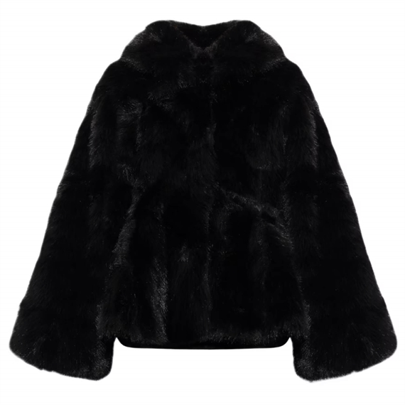 Rotate Faux Fur Flared Jakke, Sort