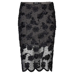 Rotate Flower Mesh Midi Nederdel, Sort