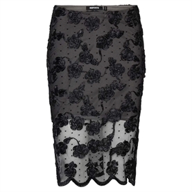Rotate Flower Mesh Midi Nederdel, Sort