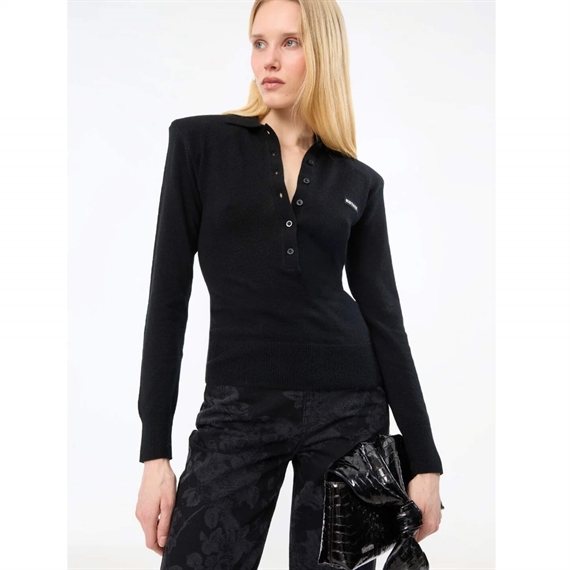 Rotate Wool Longleeve Polo, Sort