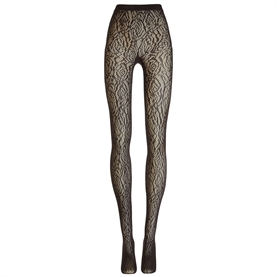 Wolford Rose Lace Effect Tights, Dark Wood