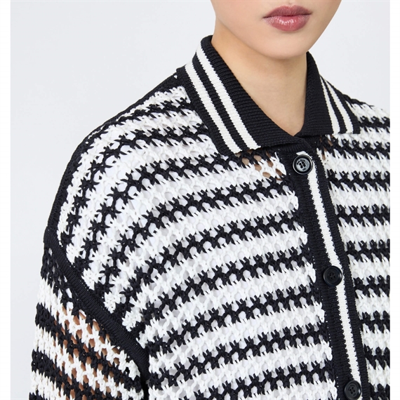 Max Mara MXMFILM Cardigan, White Blue Pinstripes