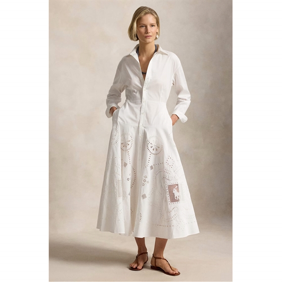 Polo Ralph Lauren Eyelet Skjorte Kjole, Hvid