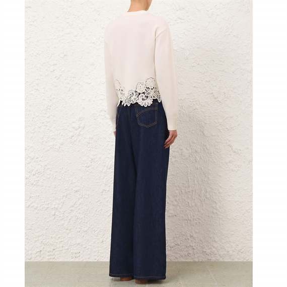 Zimmermann Valiant Merino Lace Sweater, Cream 