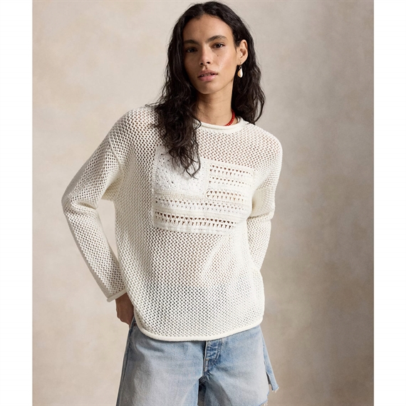 Polo Ralph Lauren Tonal Flag Pointelle Sweater, White Multi 