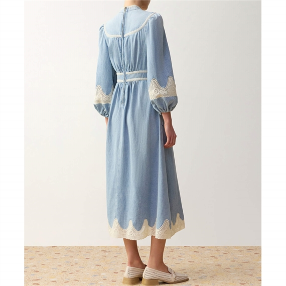 Zimmermann Fairlight Denim Lace Kjole, Skylark