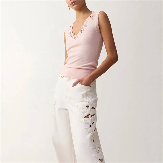 Zimmermann Clash Merino Lace Top, Dusty Pink