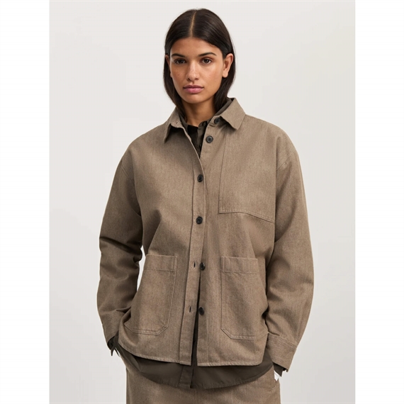 Aiayu Classic Dusty Shirt Skjorte, Smokey Brown Melange