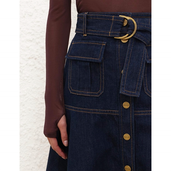 Zimmermann Denim Midi Nederdel, Harbour Blue 