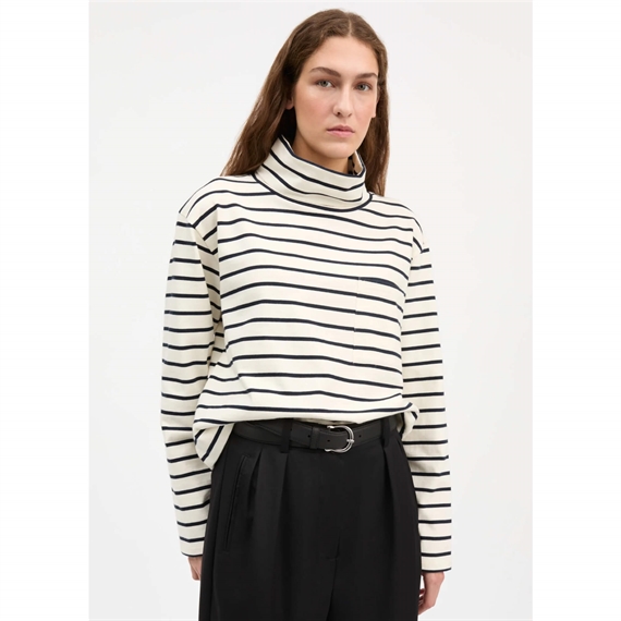 Skall Studio Nessa T-neck Bluse, Ecru/Navy Stripe