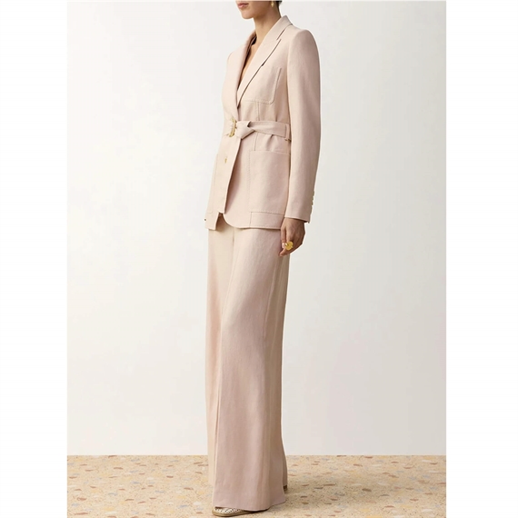 Zimmermann Clash Linen Belted Blazer, Blush