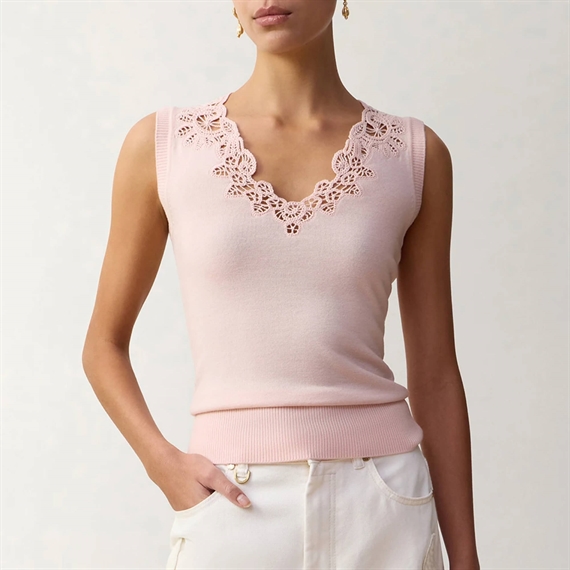 Zimmermann Clash Merino Lace Top, Dusty Pink