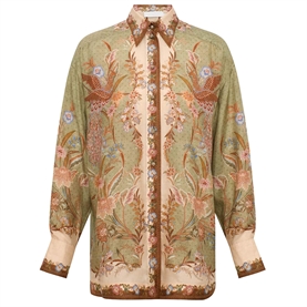 Zimmermann Indra Relaxed Skjorte, Khaki Scarf Floral 