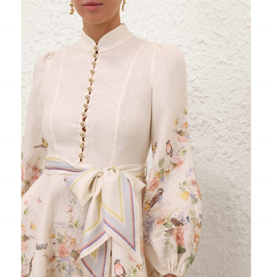 Zimmermann Valiant Button Mini Kjole, Cream Bouquet