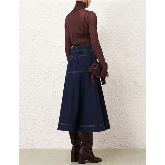 Zimmermann Denim Midi Nederdel, Harbour Blue 