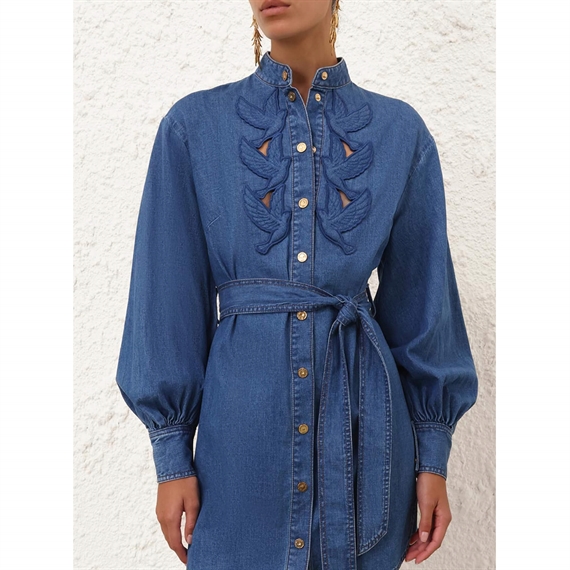 Zimmermann Denim Applique Mini Kjole, Bay Blue