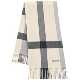Mulberry Check Scarf Eggshell-Foggy Grey