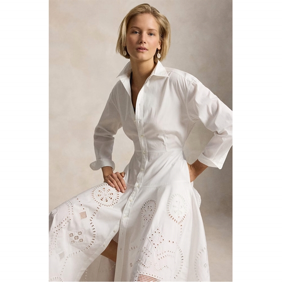 Polo Ralph Lauren Eyelet Skjorte Kjole, Hvid