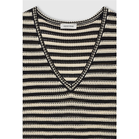 Anine Bing Lowen Sweater Top, Black And Ivory Stripe