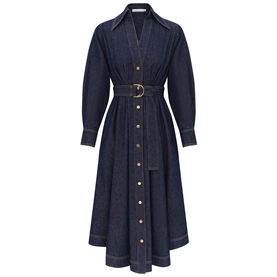 Zimmermann Denim Midi Shirt Kjole, Harbour Blue 