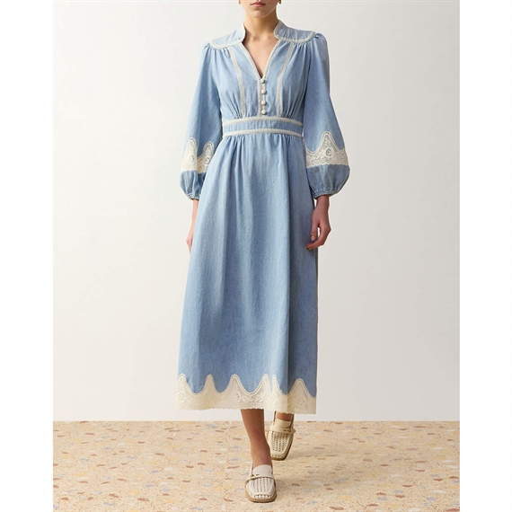 Zimmermann Fairlight Denim Lace Kjole, Skylark