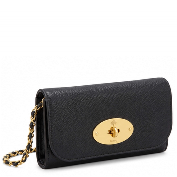Mulberry Lily Chain Wallet Black Small Classic Grain