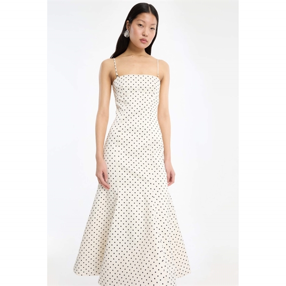 Rotate Polka Dot Midi Kjole, Creme