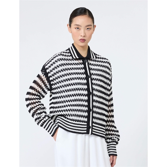 Max Mara MXMFILM Cardigan, White Blue Pinstripes