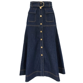 Zimmermann Denim Midi Nederdel, Harbour Blue 