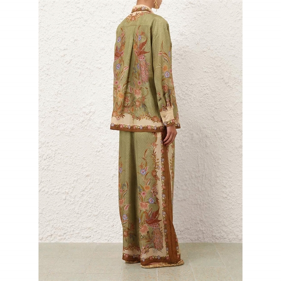 Zimmermann Indra Relaxed Skjorte, Khaki Scarf Floral 