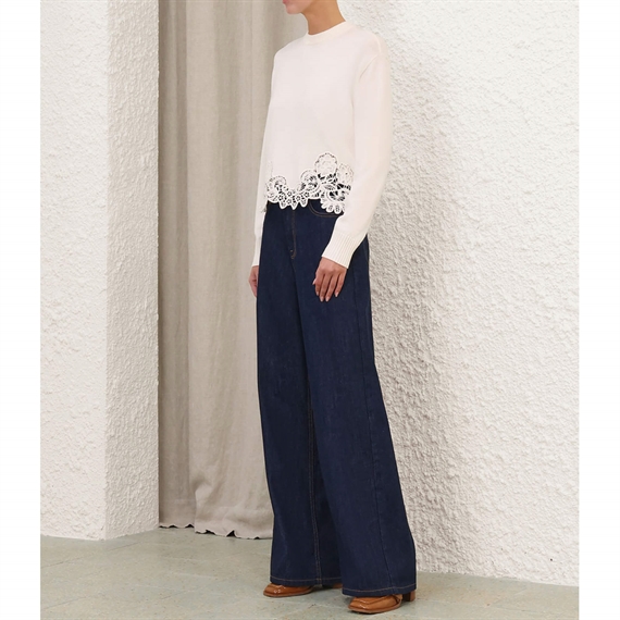 Zimmermann Valiant Merino Lace Sweater, Cream 