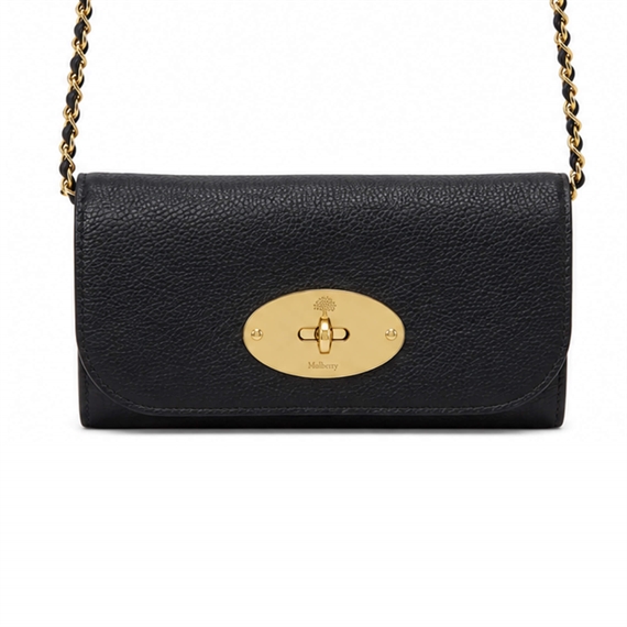 Mulberry Lily Chain Wallet Black Small Classic Grain