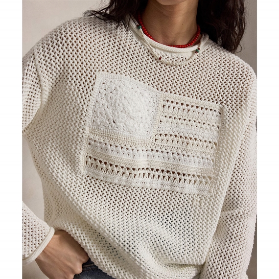 Polo Ralph Lauren Tonal Flag Pointelle Sweater, White Multi 