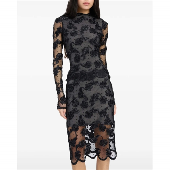Rotate Flower Mesh Midi Nederdel, Sort