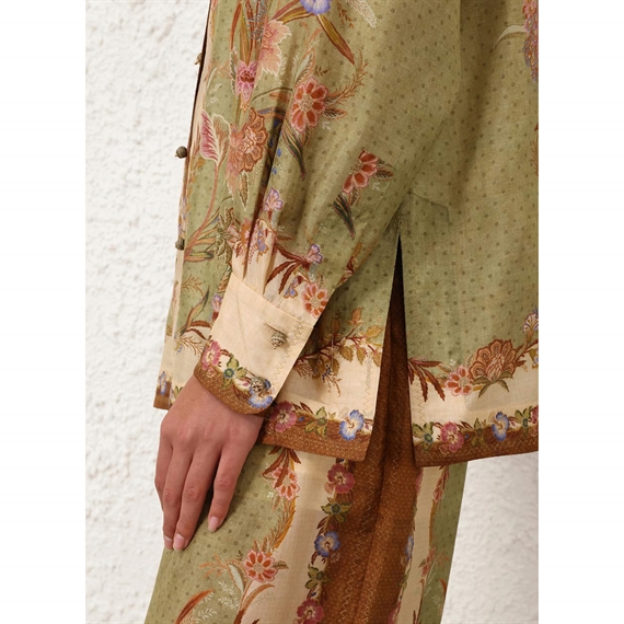 Zimmermann Indra Relaxed Skjorte, Khaki Scarf Floral 