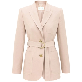 Zimmermann Clash Linen Belted Blazer, Blush