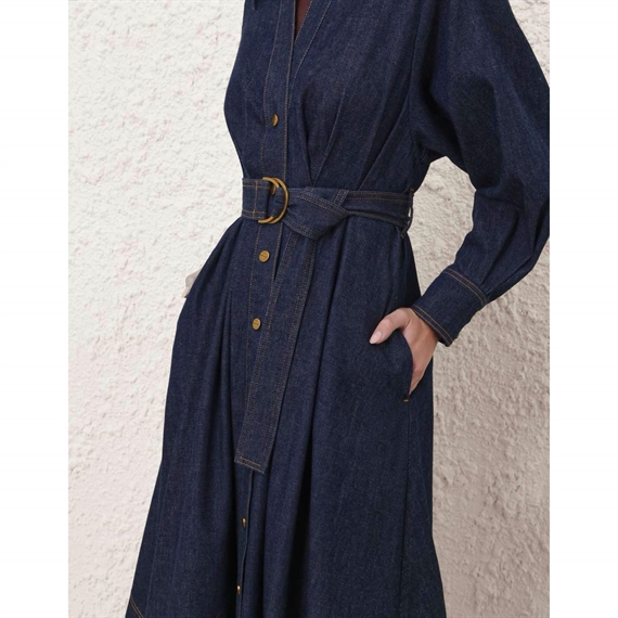 Zimmermann Denim Midi Shirt Kjole, Harbour Blue 
